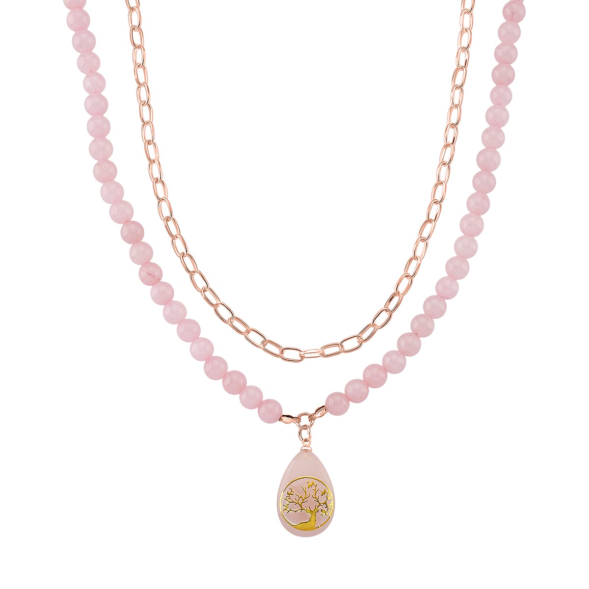 Galilea Rose Quartz 250.00 ctw Drop Pendant with Beaded and Paper Clip Chain Necklace 18-20 Inches in Rosetone image number 0