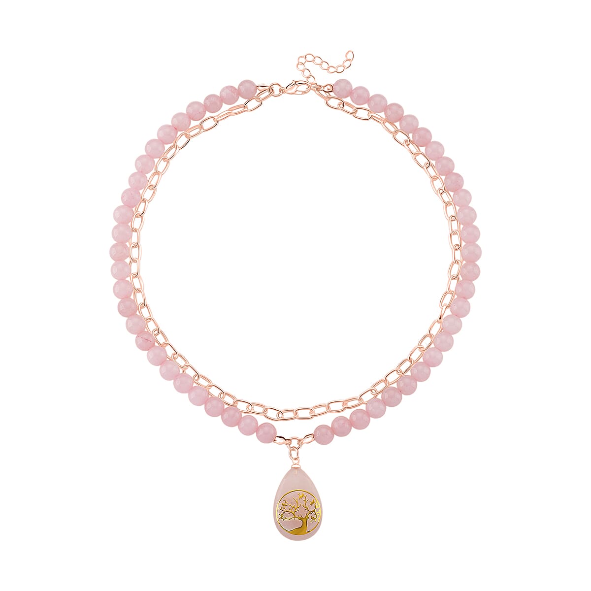 Galilea Rose Quartz 250.00 ctw Drop Pendant with Beaded and Paper Clip Chain Necklace 18-20 Inches in Rosetone image number 2