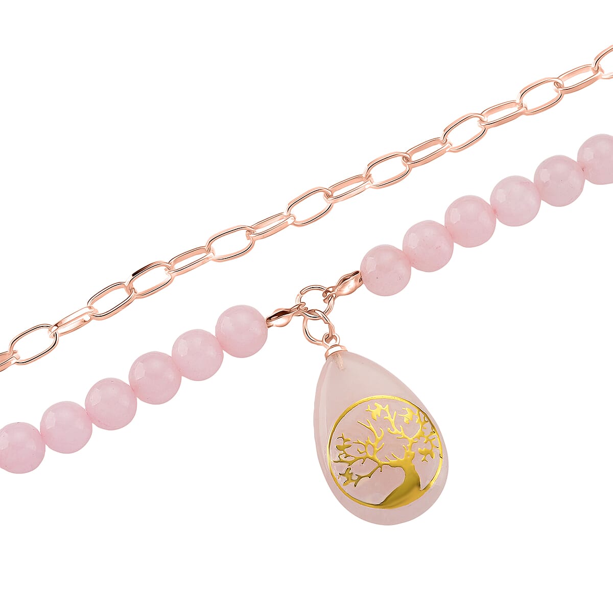 Galilea Rose Quartz 250.00 ctw Drop Pendant with Beaded and Paper Clip Chain Necklace 18-20 Inches in Rosetone image number 3