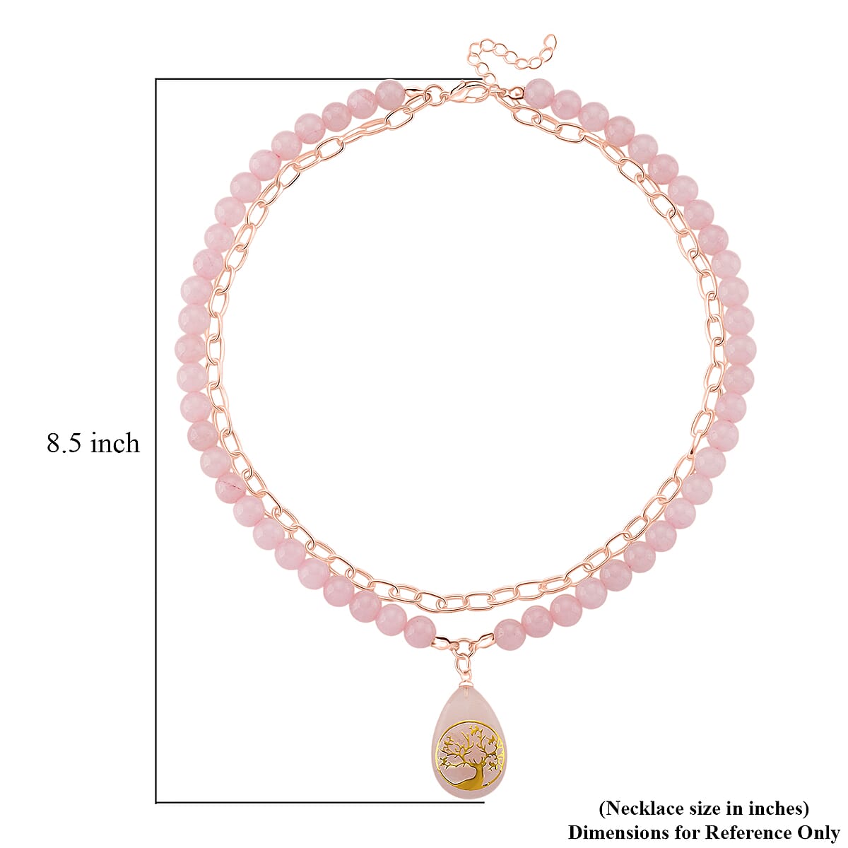 Galilea Rose Quartz 250.00 ctw Drop Pendant with Beaded and Paper Clip Chain Necklace 18-20 Inches in Rosetone image number 5