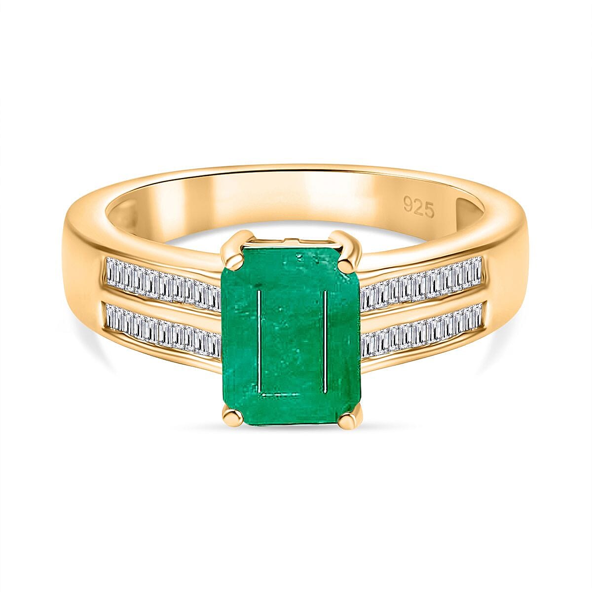 Socoto Emerald and White Diamond 1.95 ctw Ring in 18K Vermeil Yellow Gold Over Sterling Silver (Size 9.0)