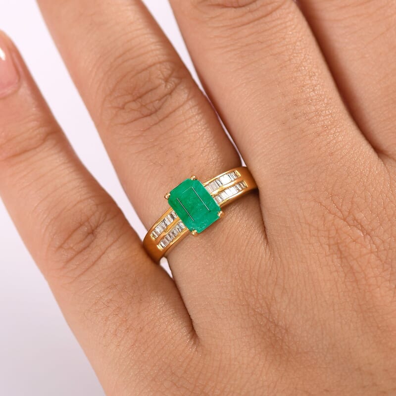 Socoto Emerald and White Diamond 1.95 ctw Ring in 18K Vermeil Yellow Gold Over Sterling Silver (Size 9.0)