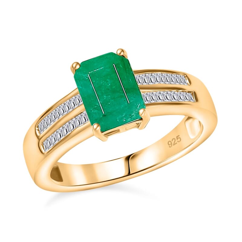 Socoto Emerald and White Diamond 1.95 ctw Ring in 18K Vermeil Yellow Gold Over Sterling Silver (Size 9.0)
