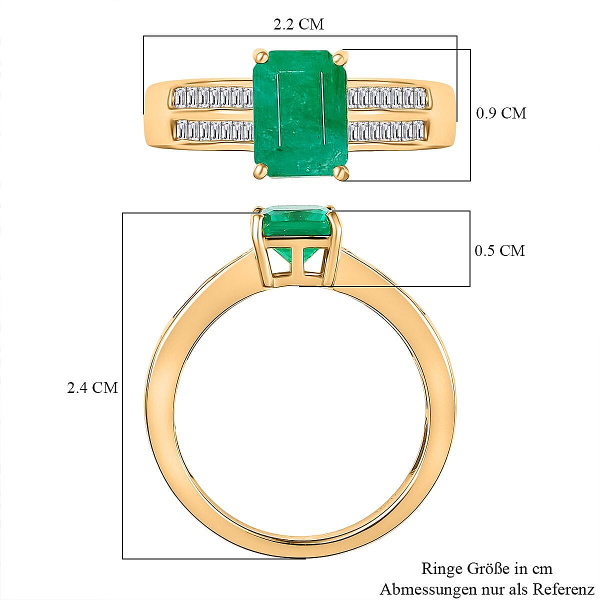 Socoto Emerald and White Diamond 1.95 ctw Ring in 18K Vermeil Yellow Gold Over Sterling Silver (Size 9.0)
