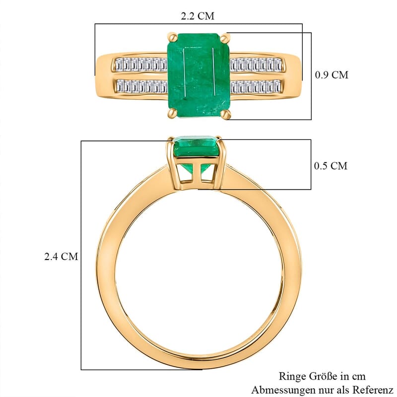 Socoto Emerald and White Diamond 1.95 ctw Ring in 18K Vermeil Yellow Gold Over Sterling Silver (Size 9.0)
