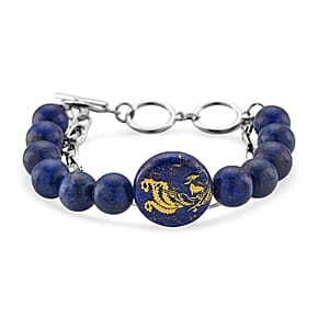 Lapis Lazuli 140.00 ctw Beaded and Paper Clip Chain Bracelet in Silvertone (6.50-8.50In)