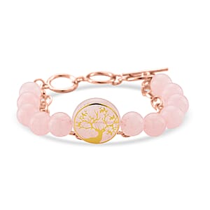 Galilea Rose Quartz 140.00 ctw Beaded and Paper Clip Chain Bracelet in Rosetone (6.50-8.50In)
