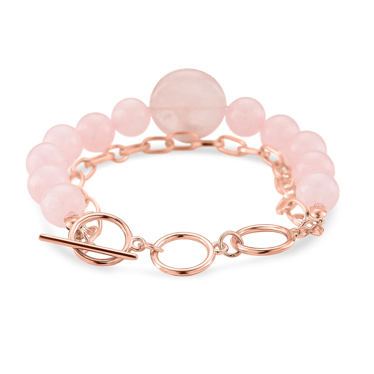 Galilea Rose Quartz 140.00 ctw Beaded and Paper Clip Chain Bracelet in Rosetone (6.50-8.50In) image number 2