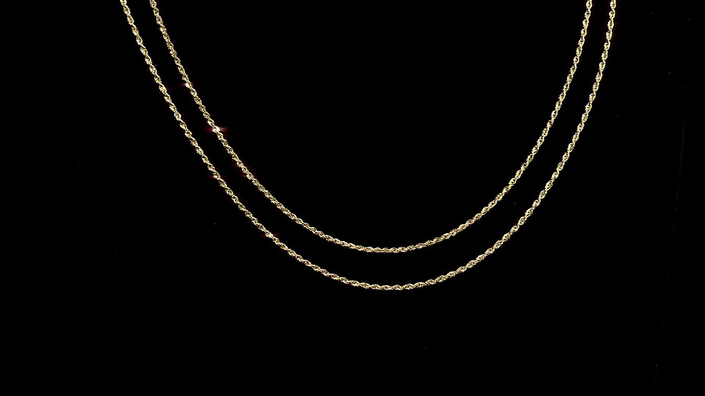 10K Yellow Gold 1.5mm Rope Chain Necklace 16 Inches 1.2 Grams