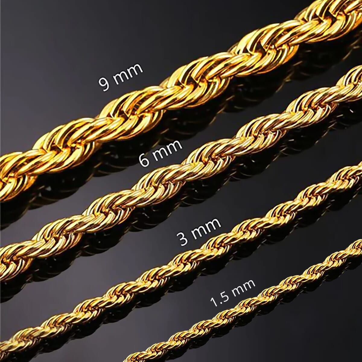 10K Yellow Gold 1.5mm Rope Chain Necklace 22 Inches 1.50 Grams image number 4