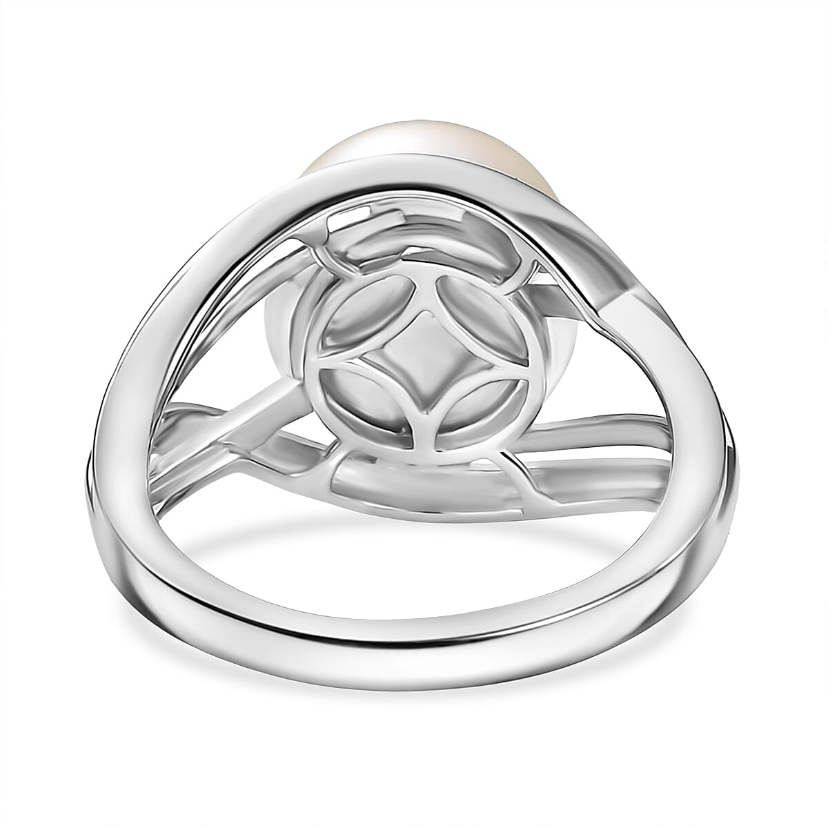 D'Joy Freshwater Pearl Split Shank Ring in Rhodium Over Sterling Silver (Size 9.0) image number 4