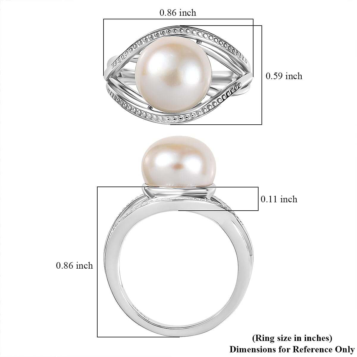 D'Joy Freshwater Pearl Split Shank Ring in Rhodium Over Sterling Silver (Size 9.0) image number 5