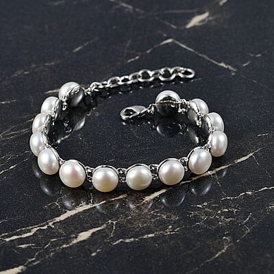 EverTrue Freshwater Pearl Glow of Lunar Light Bracelet in Platinum Bond (6.50-8.0In)
