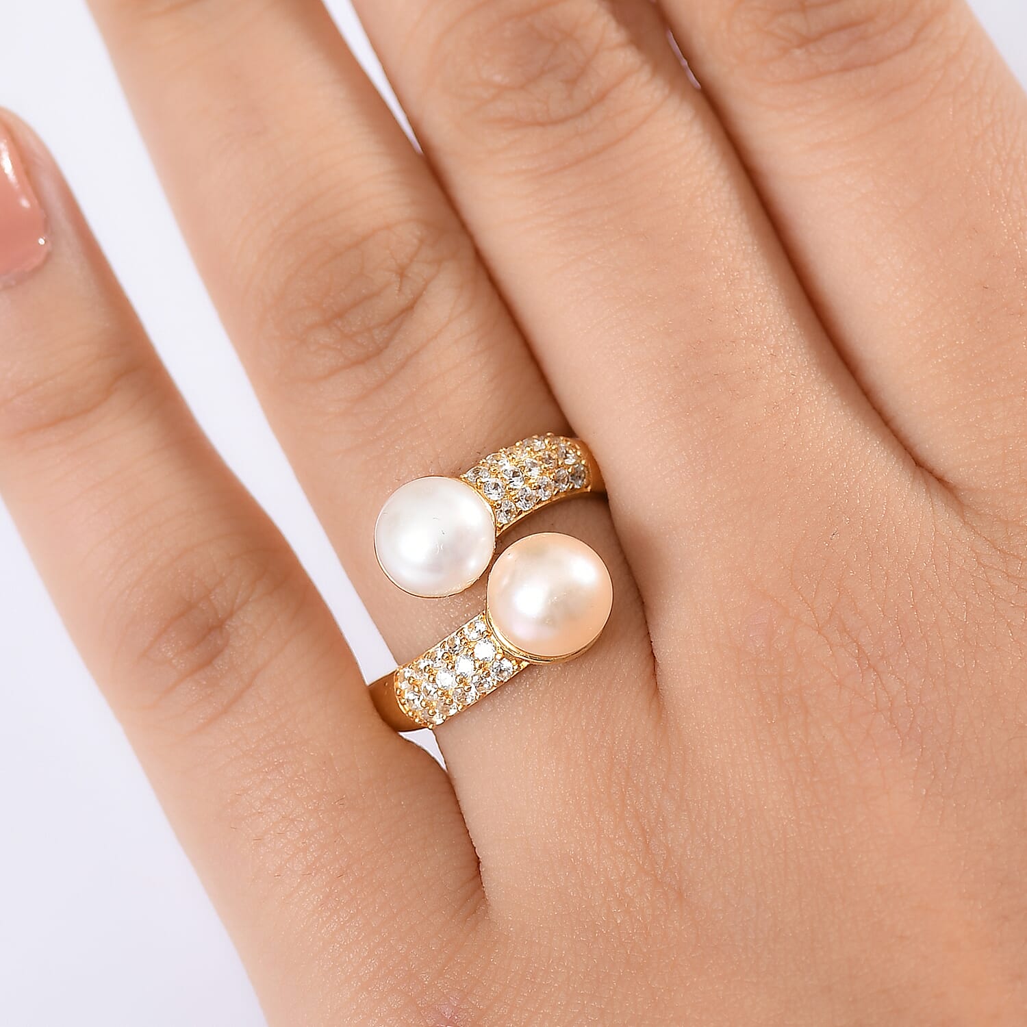Buy EverTrue Peach and White Freshwater Pearl and White Zircon