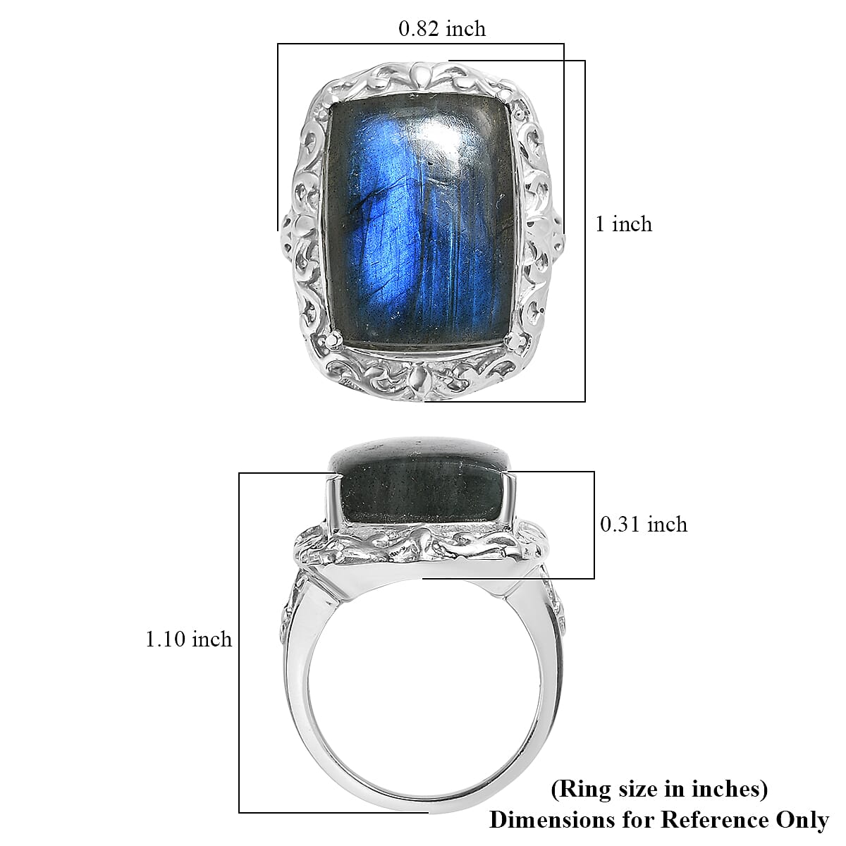 EverTrue Malagasy Labradorite 19.00 ctw Ring in Stainless Steel (Size 10.0) image number 5