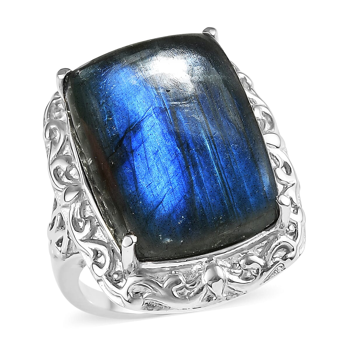 EverTrue Malagasy Labradorite 19.00 ctw Ring in Stainless Steel (Size 5.0) image number 0