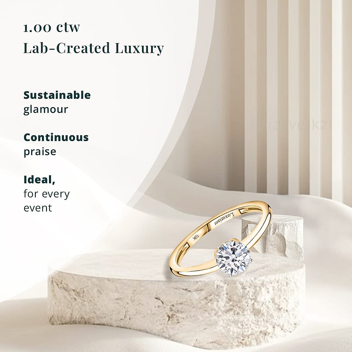 IGI Certified Luxuriant Lab Grown Diamond E-F VS 1.00 ctw Solitaire Ring in 10K Yellow Gold (Size 10) 1 (Del. in 10-12 Days) image number 2