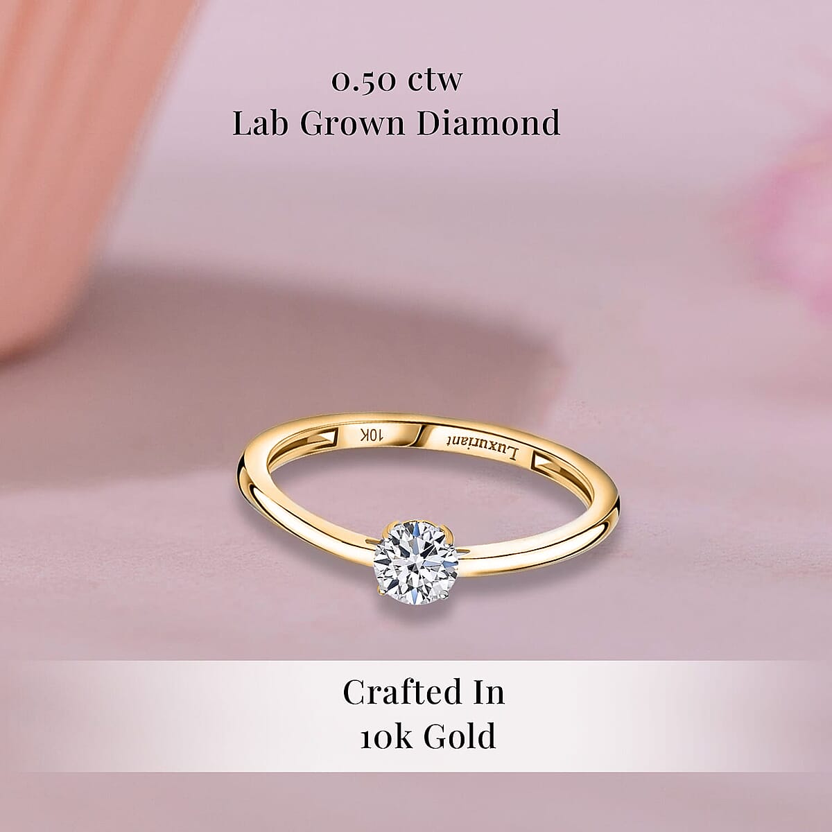 Luxuriant Lab Grown Diamond E-F VS 0.50 ctw Solitaire Ring in 10K Yellow Gold (Size 4.5) image number 2
