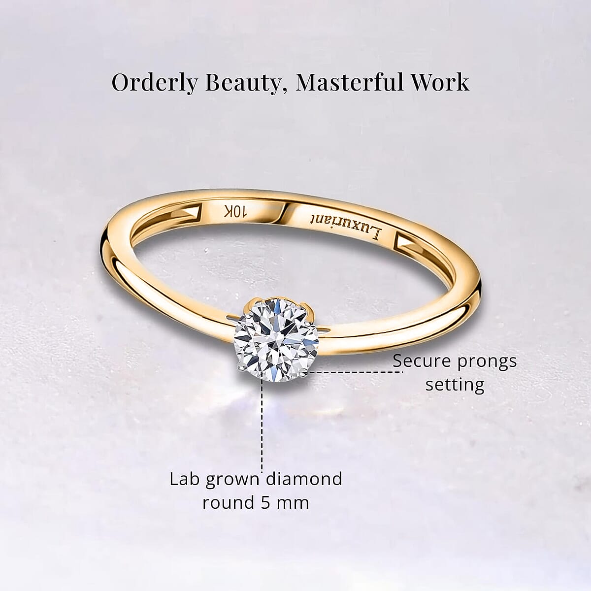 Luxuriant Lab Grown Diamond E-F VS 0.50 ctw Solitaire Ring in 10K Yellow Gold (Size 4.5) image number 5