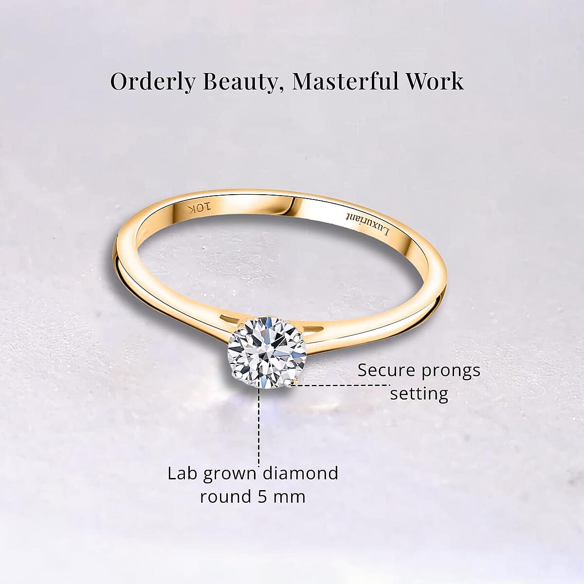 Luxuriant Lab Grown Diamond E-F VS 0.50 ctw Solitaire Ring in 10K Yellow Gold (Size 5.5) (Del. in 10-12 Days) image number 5