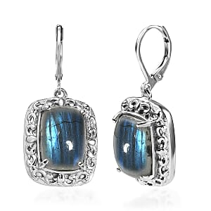 Malagasy Labradorite 16.15 ctw Lever Back Earrings in Stainless Steel