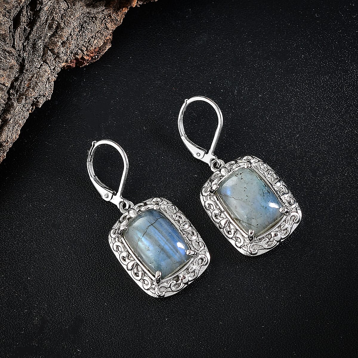 Malagasy Labradorite 16.15 ctw Lever Back Earrings in Stainless Steel image number 1