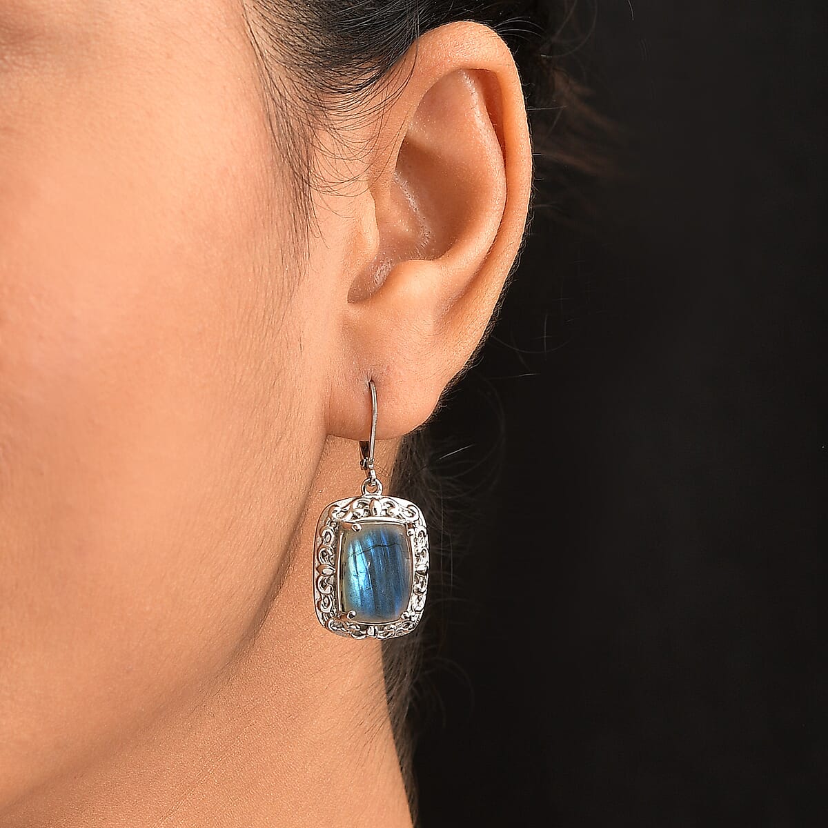 Malagasy Labradorite 16.15 ctw Lever Back Earrings in Stainless Steel image number 2