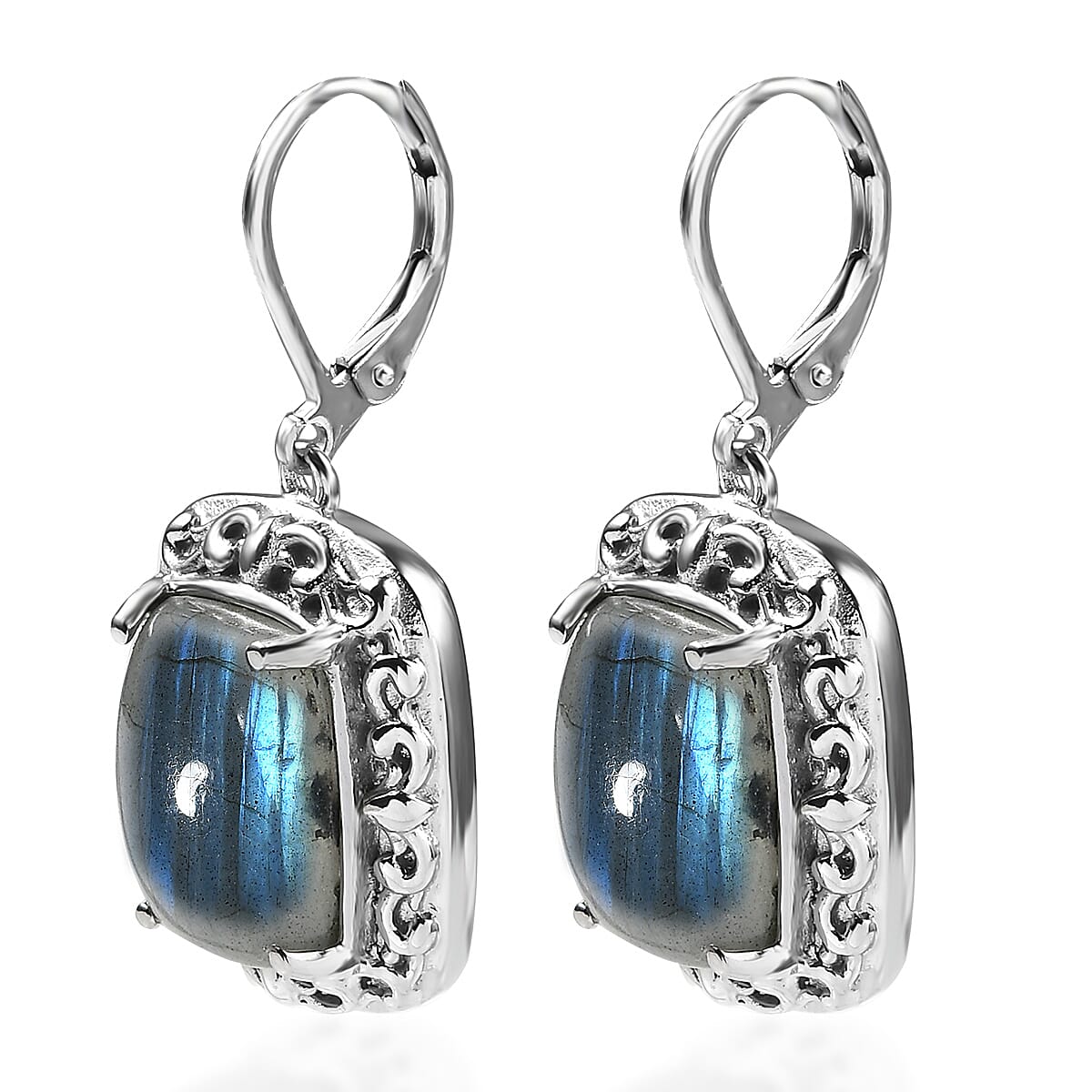 Malagasy Labradorite 16.15 ctw Lever Back Earrings in Stainless Steel image number 3