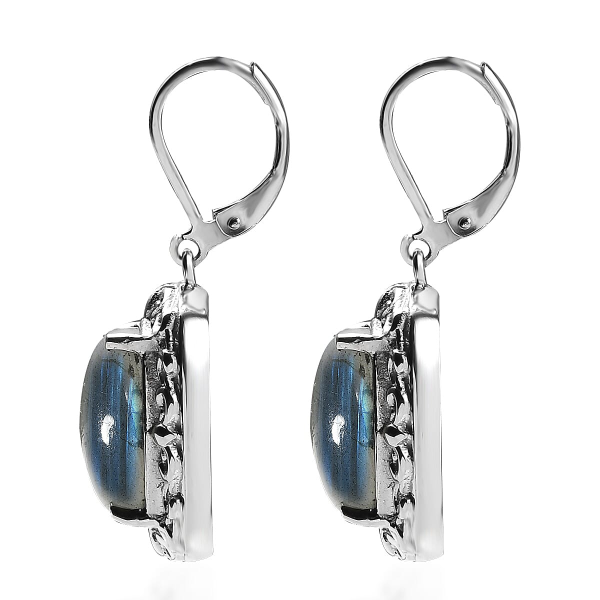 Malagasy Labradorite 16.15 ctw Lever Back Earrings in Stainless Steel image number 4