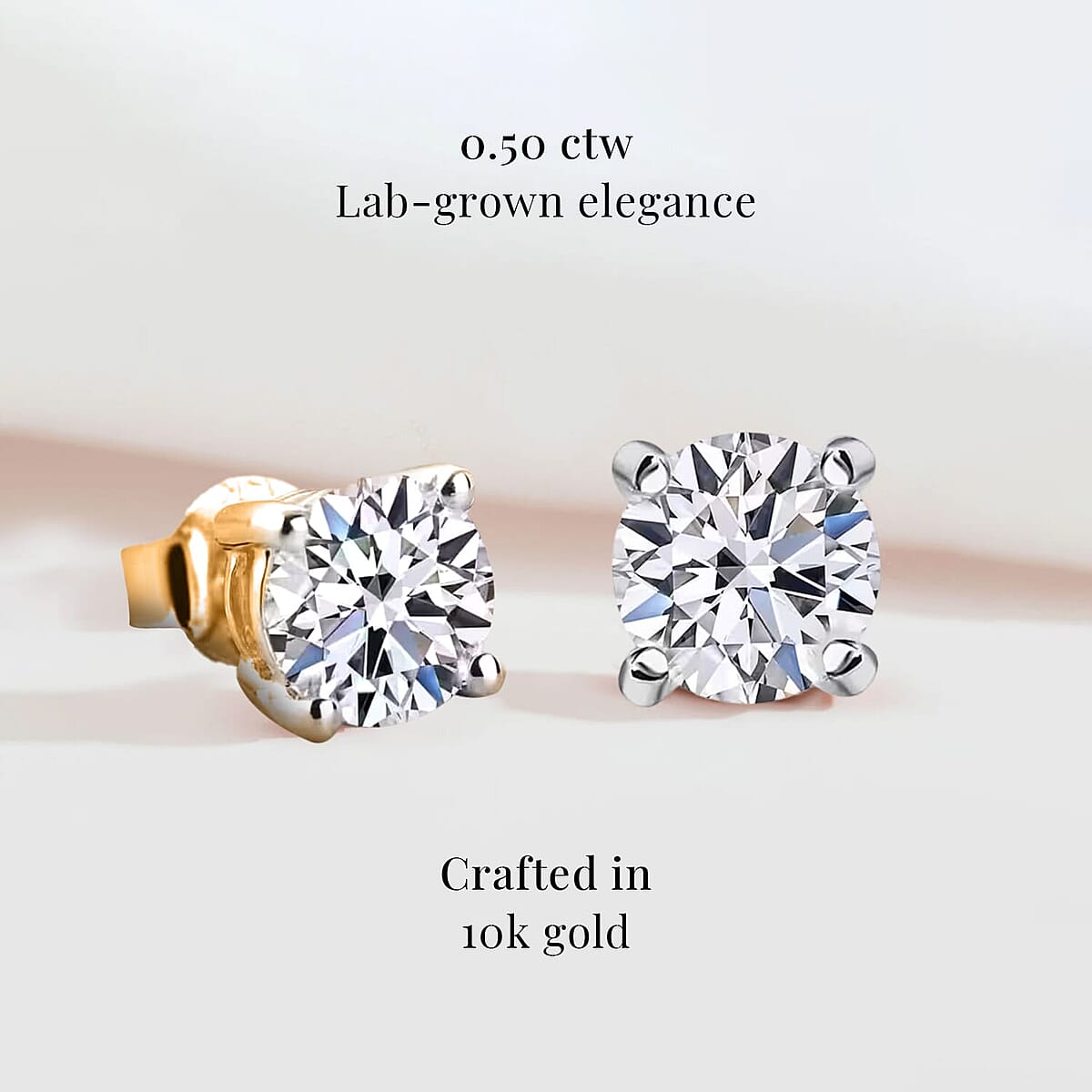Luxuriant Lab Grown Diamond E-F VS 0.50 ctw Solitaire Stud Earrings in 10K Yellow Gold (Del. in 10-12 Days) image number 2