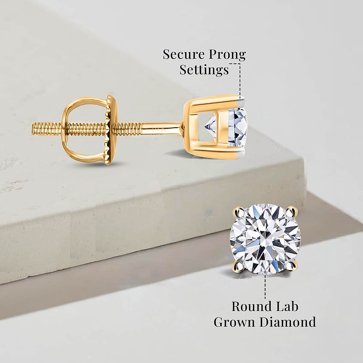 Luxuriant Lab Grown Diamond E-F VS 0.50 ctw Solitaire Stud Earrings in 10K Yellow Gold (Del. in 10-12 Days) image number 5