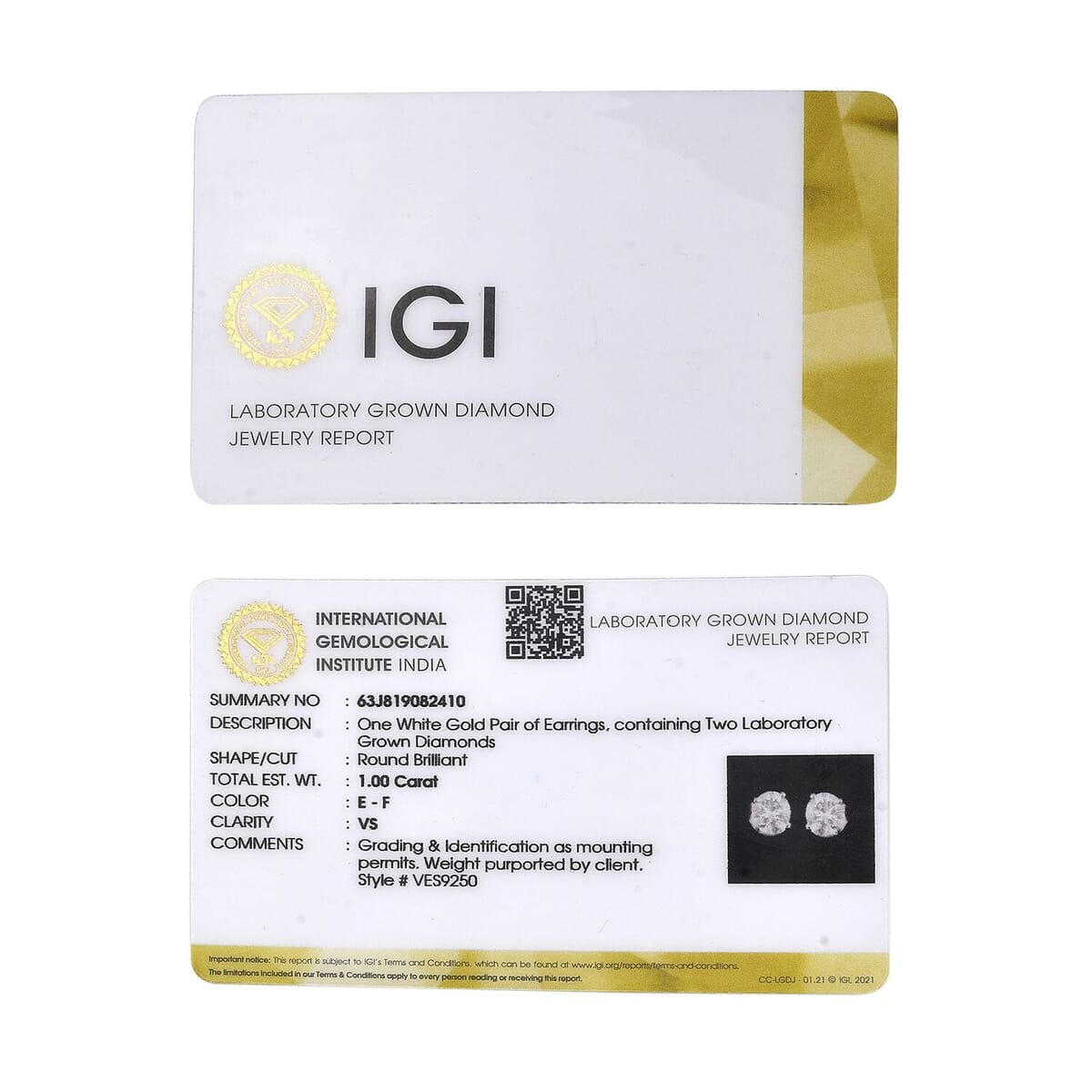 IGI Certified Luxuriant Lab Grown Diamond E-F VS 1.00 ctw Solitaire Stud Earrings in 10K White Gold image number 7