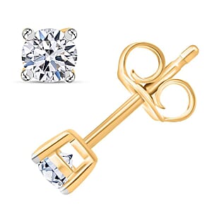 IGI Certified Luxuriant Lab Grown Diamond E-F VS 1.00 ctw Solitaire Stud Earrings in 10K Yellow Gold (Del. in 10-12 Days)