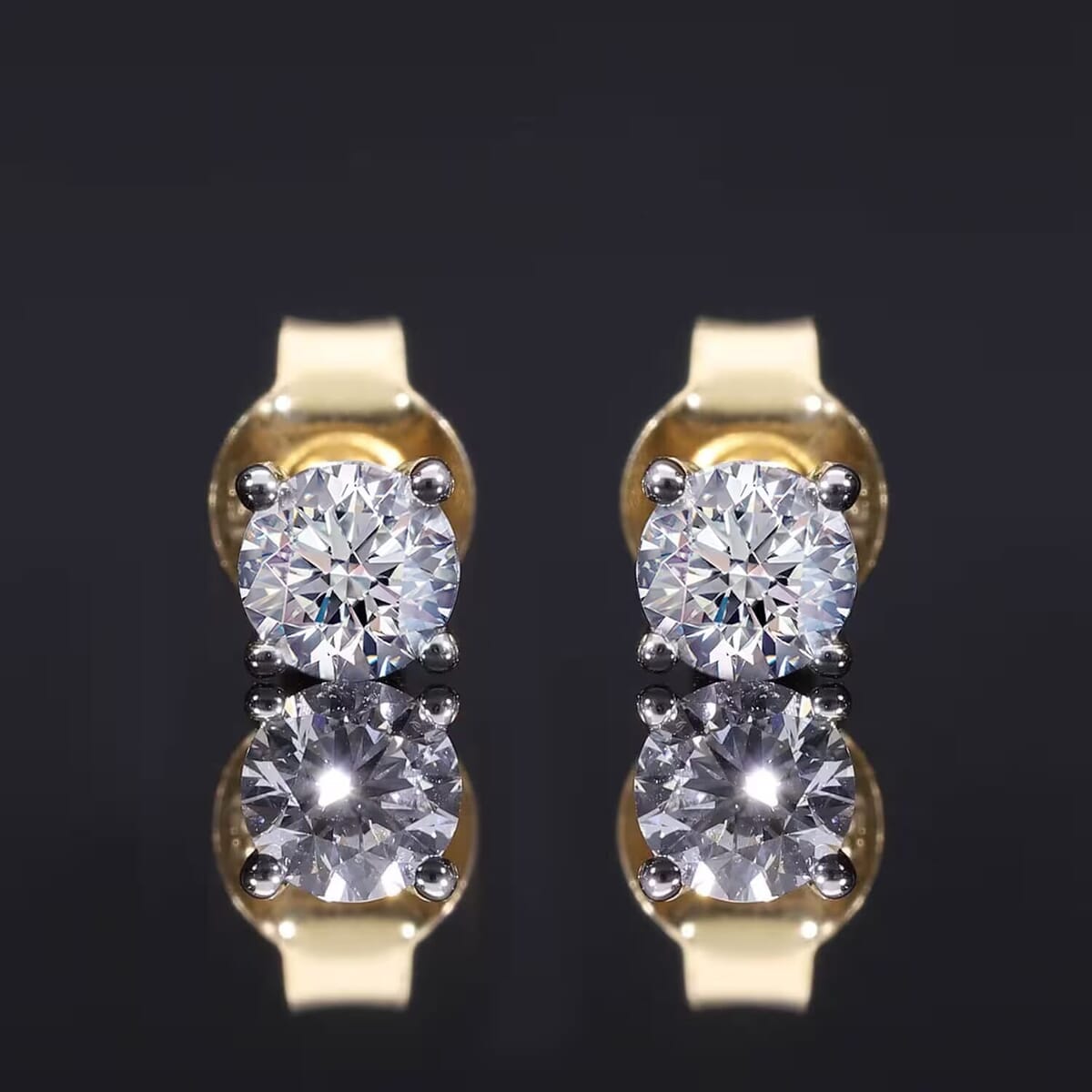 IGI Certified Luxuriant Lab Grown Diamond E-F VS 1.00 ctw Solitaire Stud Earrings in 10K Yellow Gold image number 1