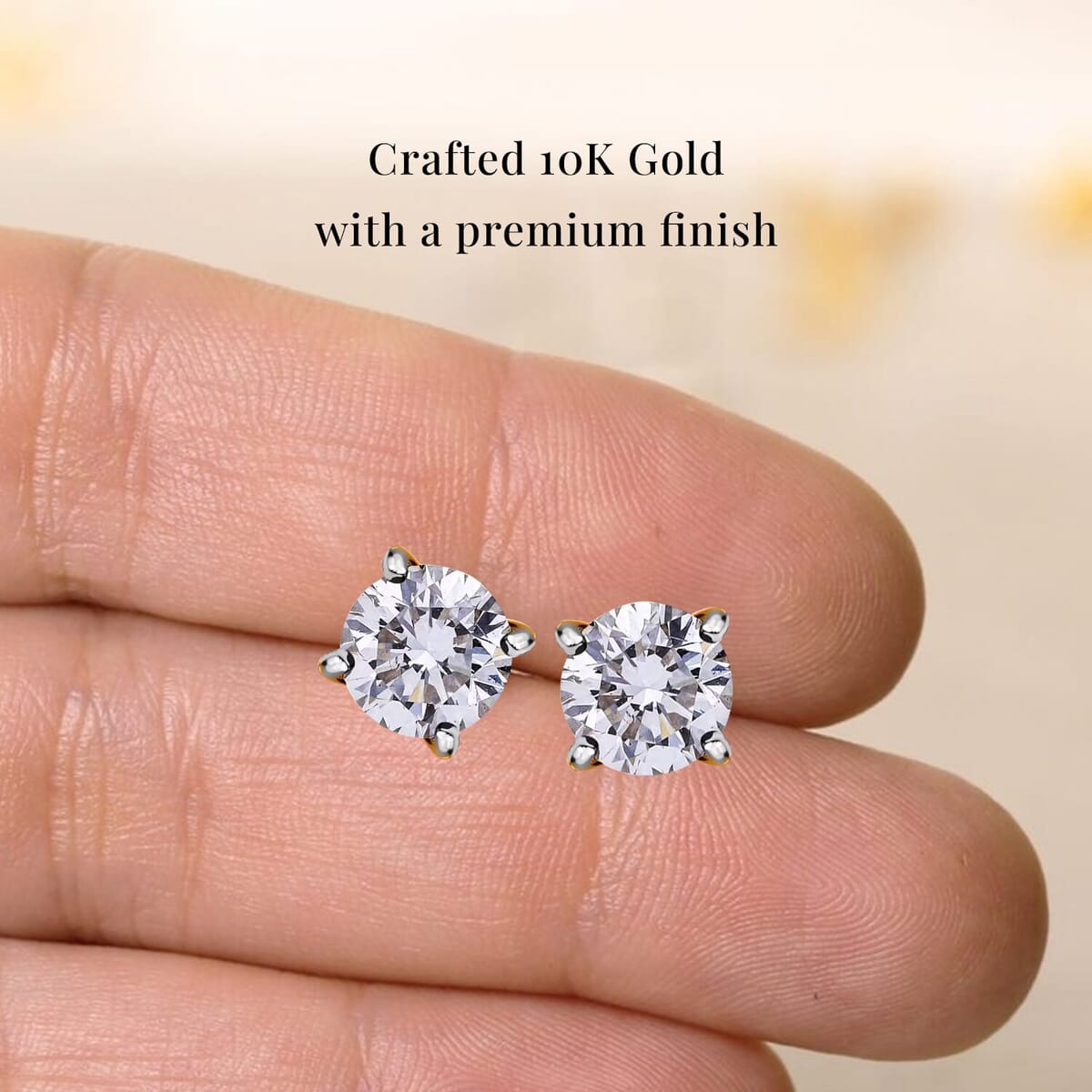 IGI Certified Luxuriant Lab Grown Diamond E-F VS 1.00 ctw Solitaire Stud Earrings in 10K Yellow Gold image number 4