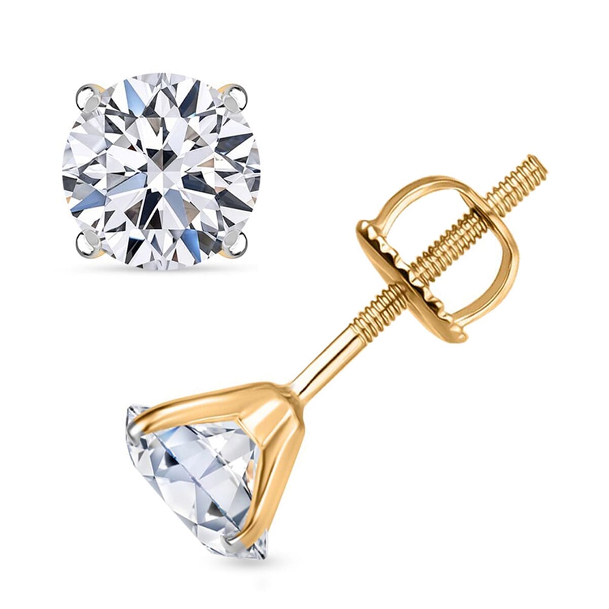 IGI Certified Luxuriant Lab Grown Diamond E-F VS 2.00 ctw Solitaire Stud Earrings in 10K Yellow Gold image number 0