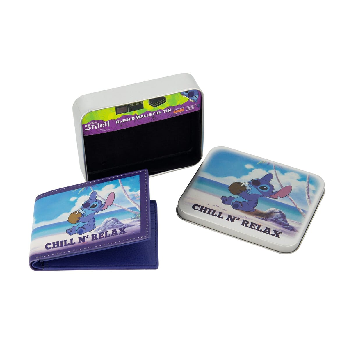 Lilo & Stitch Chill N Relax Faux Leather Bifold Wallet in Tin image number 5