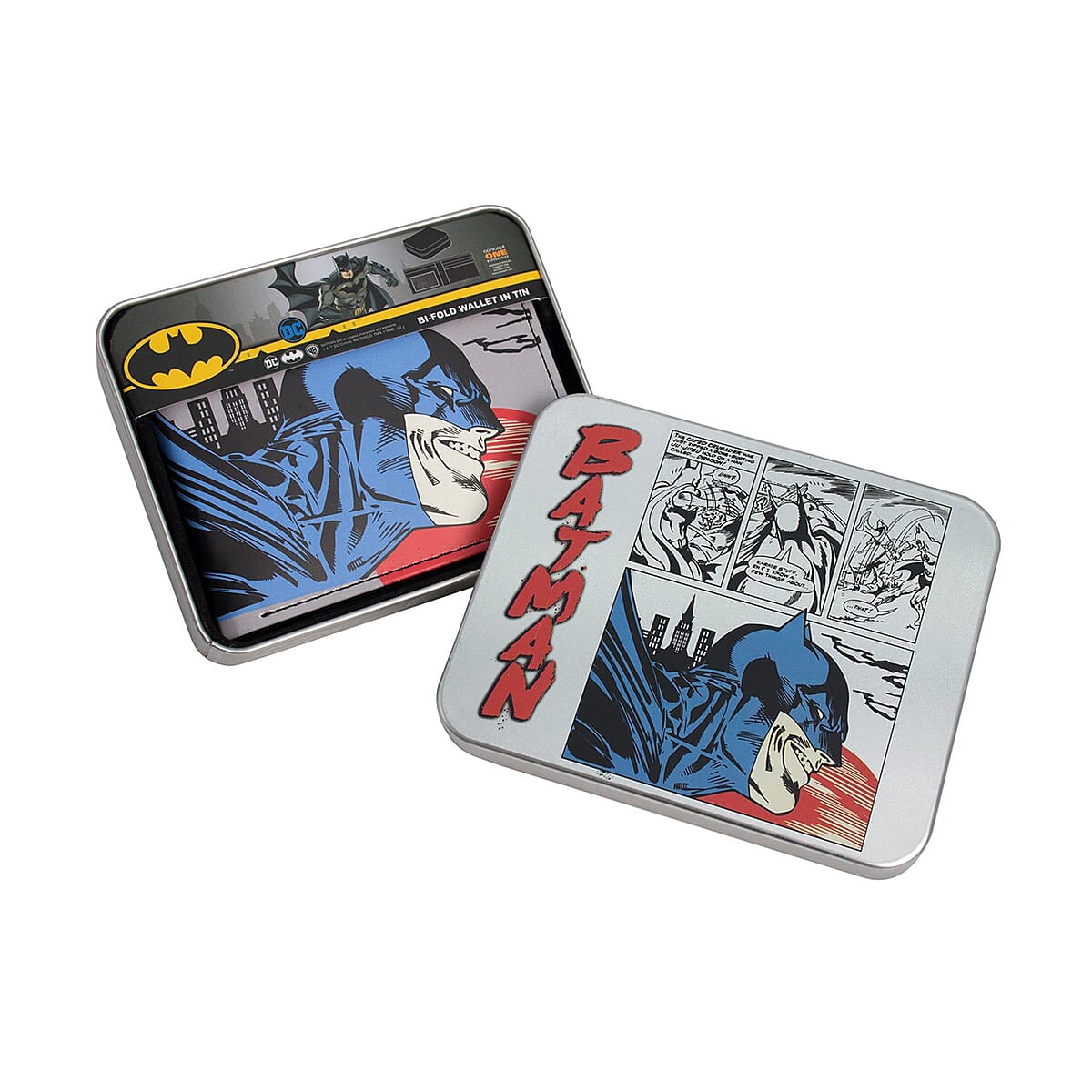 WB Batman Black Faux Leather Bifold Wallet in Tin image number 0