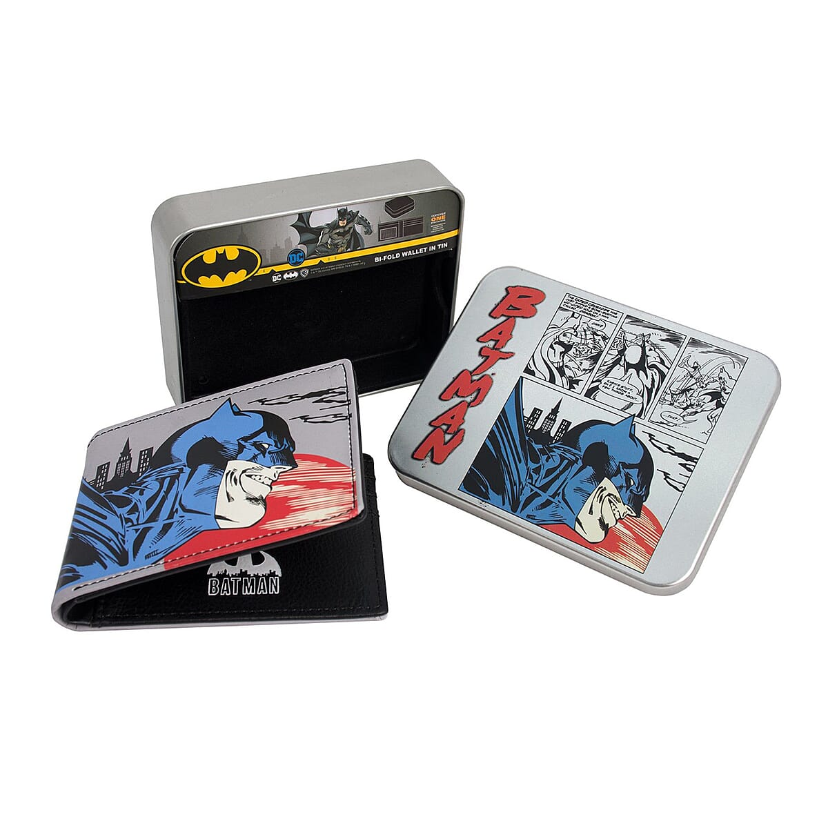WB Batman Black Faux Leather Bifold Wallet in Tin image number 4