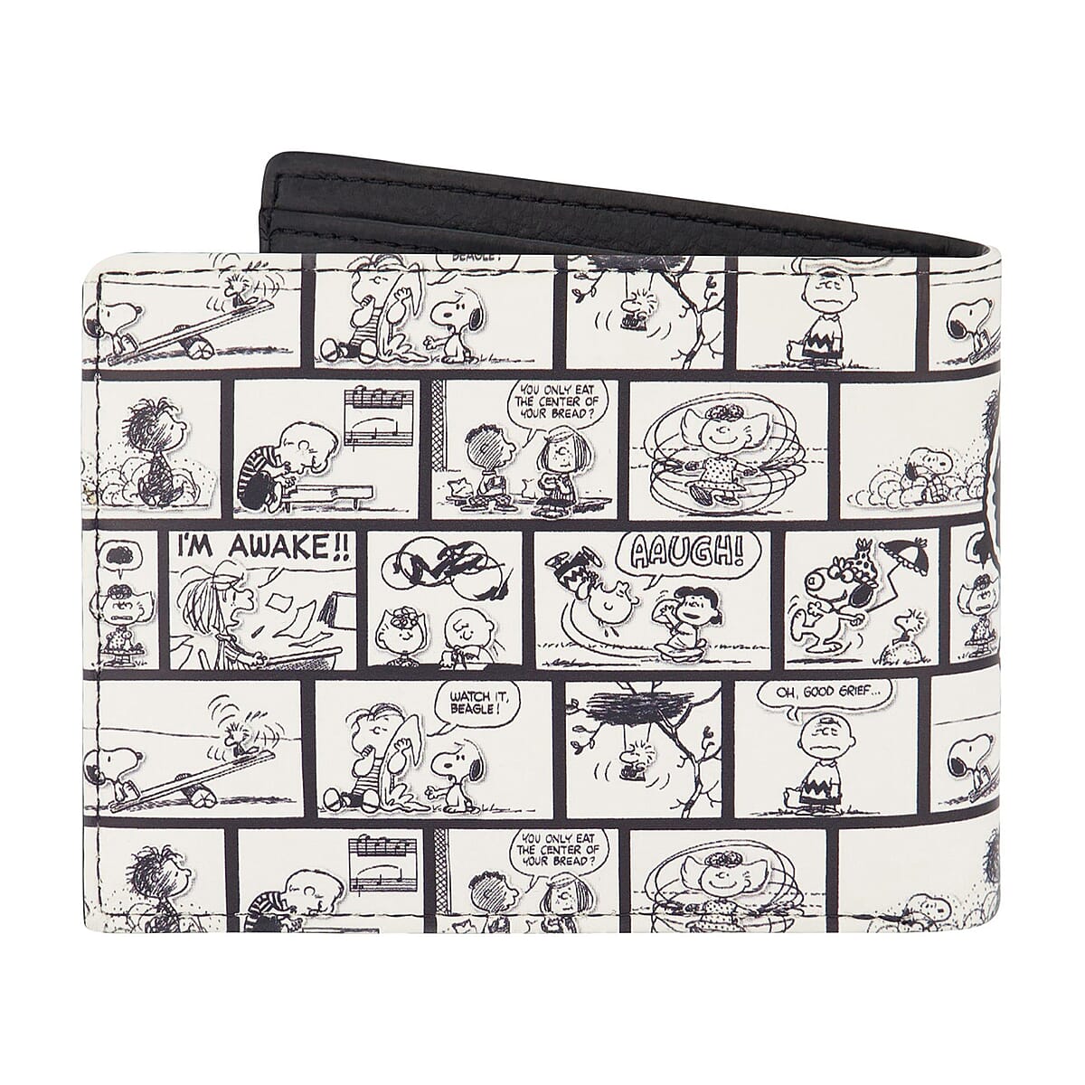 Snoopy Joe Cool White and Gray Faux Leather Bifold Wallet in Tin image number 1