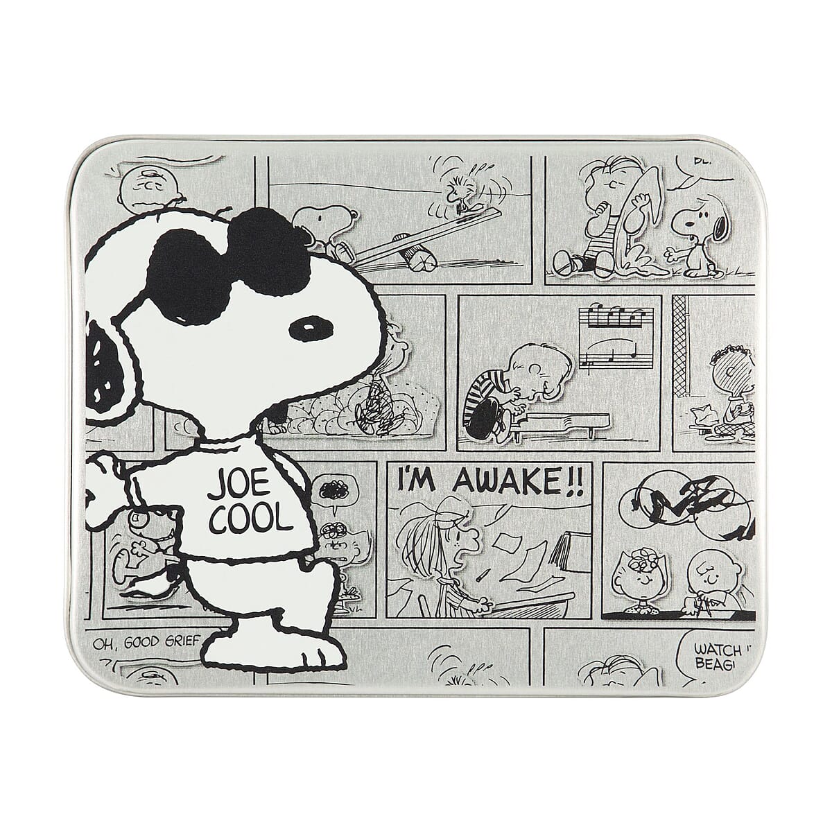 Snoopy Joe Cool White and Gray Faux Leather Bifold Wallet in Tin image number 4