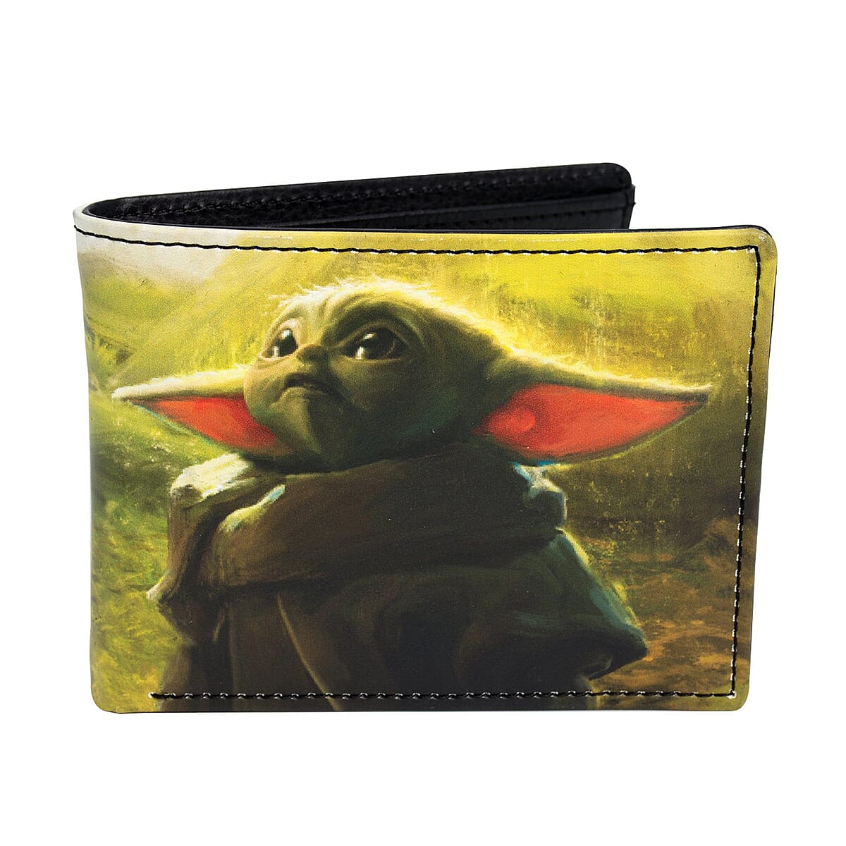 Mandalorian Grogu Green and Black Faux Leather Bifold Wallet in Tin image number 1
