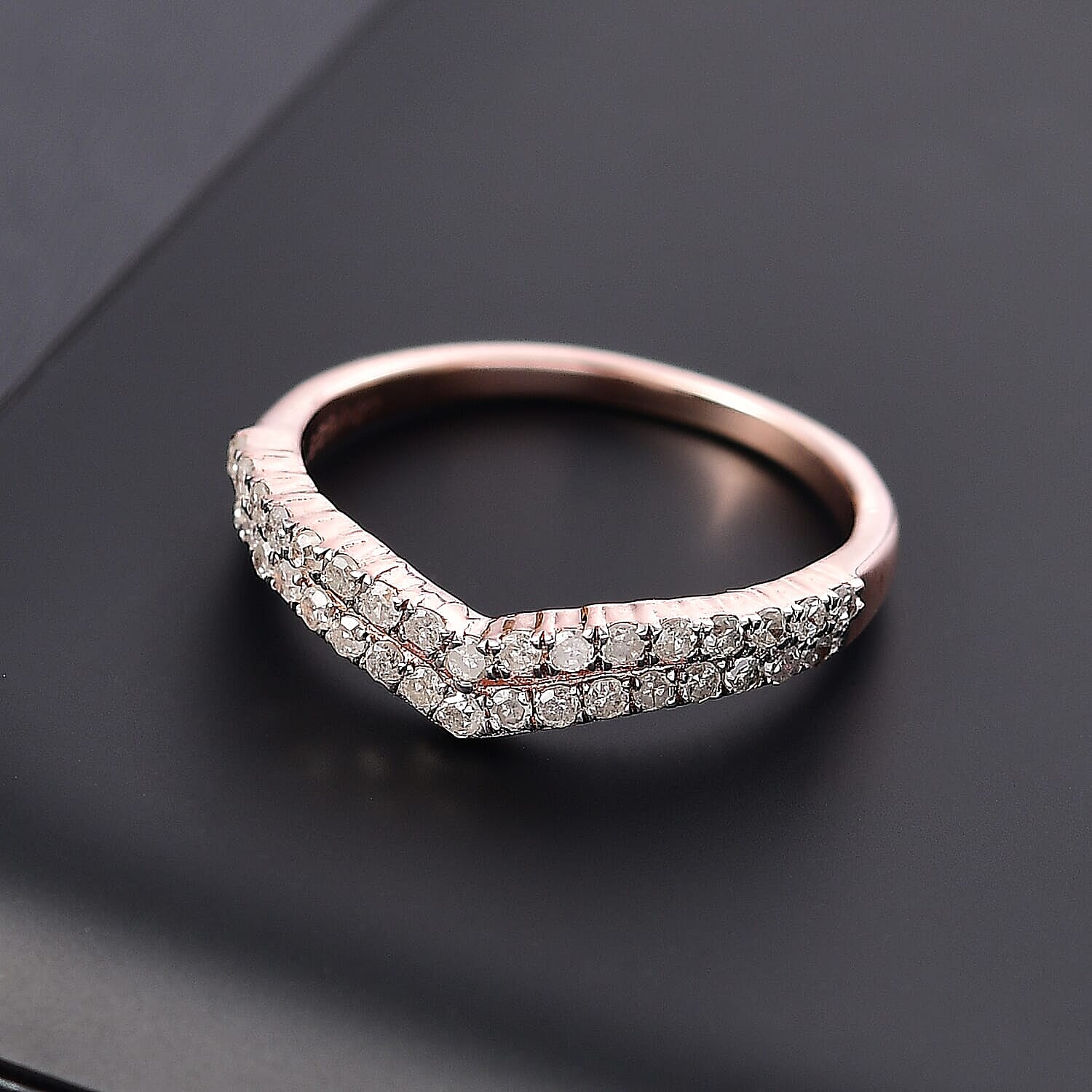 Diamond Band Ring in 14K RG Over Sterling Silver (Size 6.5) 0.33 ctw