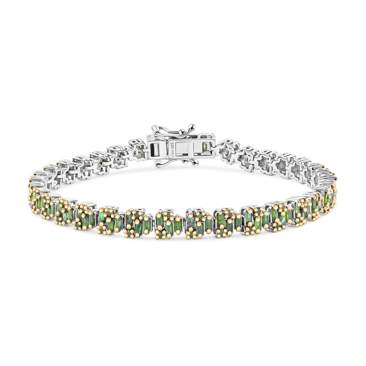 Green Diamond (IR) Art Deco Bracelet in YG Rhodium Over Sterling Silver (7.25 In) 3.95 ctw image number 0