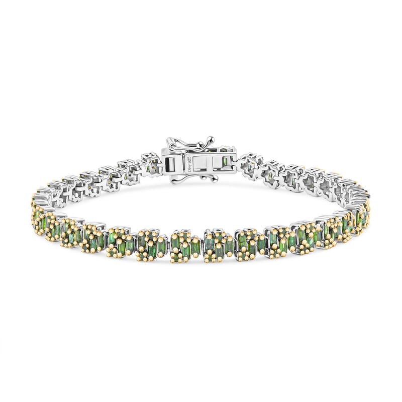 Green Diamond (IR) Art Deco Bracelet in YG Rhodium Over Sterling Silver (7.25 In) 3.95 ctw