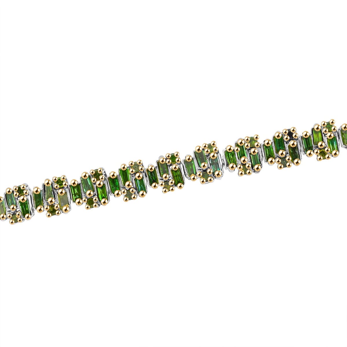 Green Diamond (IR) Art Deco Bracelet in YG Rhodium Over Sterling Silver (7.25 In) 3.95 ctw image number 2