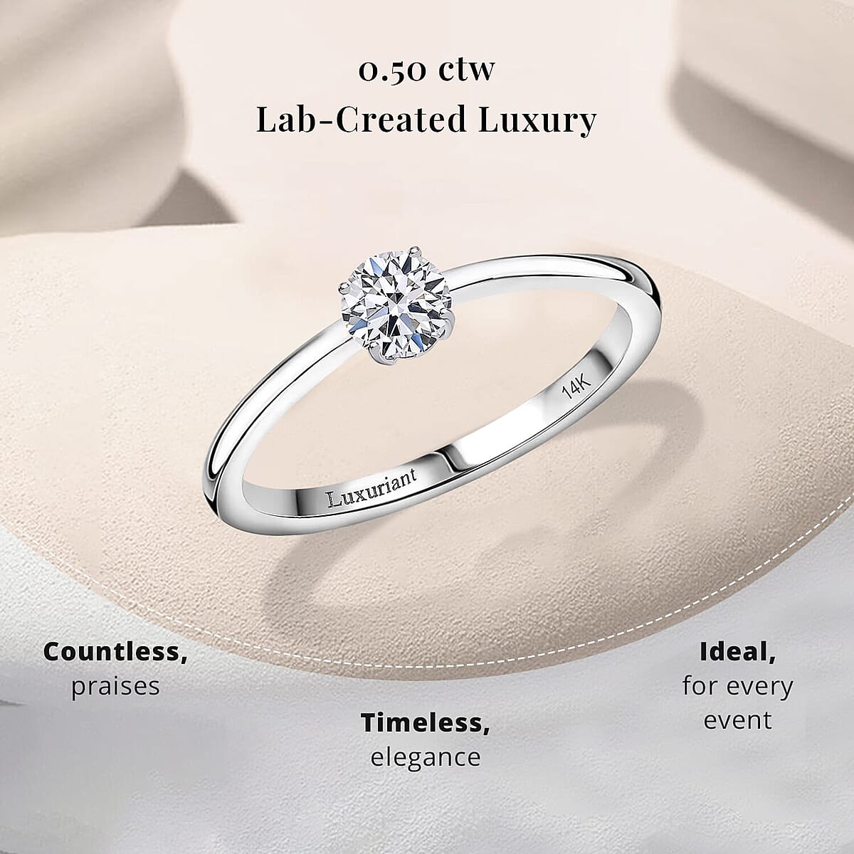 Luxuriant Lab Grown Diamond E-F VS 0.50 ctw Solitaire Ring in 14K White Gold (Size 10.0) (Del. in 10-12 Days) image number 2