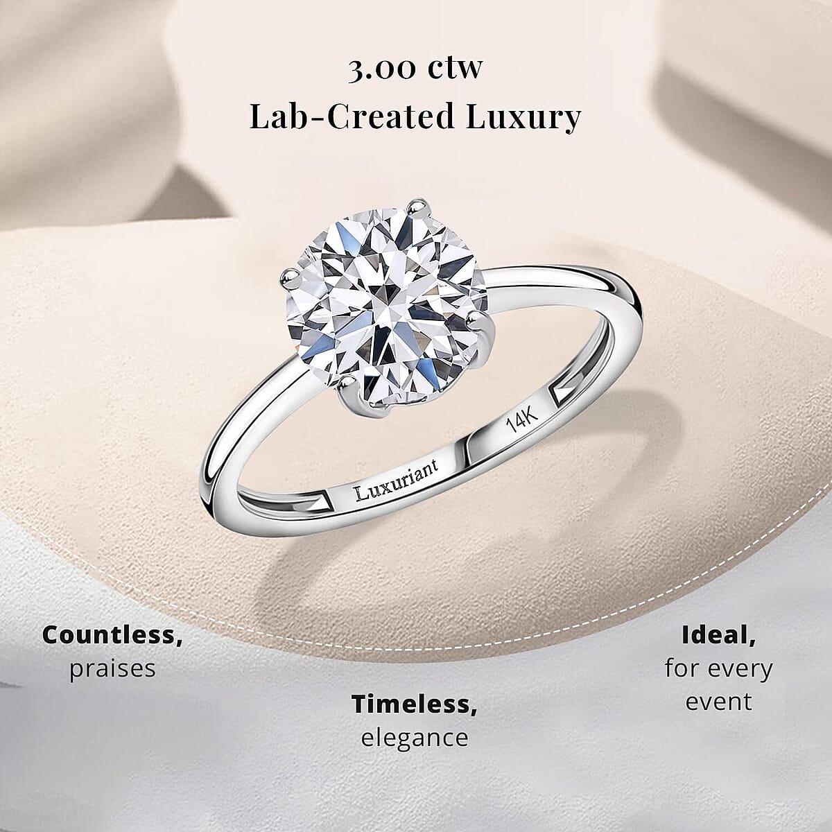 IGI Certified Luxuriant Lab Grown Diamond E-F VS 3.00 ctw Solitaire Ring in 14K White Gold (Size 10.0) (Del. in 10-12 Days) image number 2