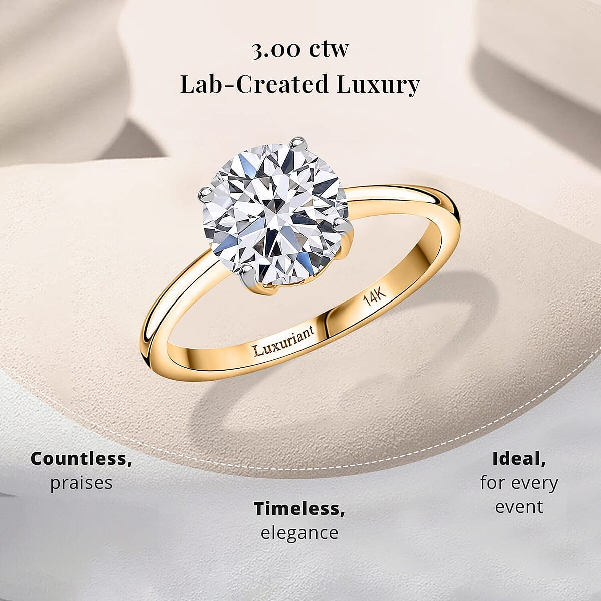 IGI Certified Luxuriant Lab Grown Diamond E-F VS 3.00 ctw Solitaire Ring in 14K Yellow Gold (Size 10.0) (Del. in 10-12 Days) image number 2