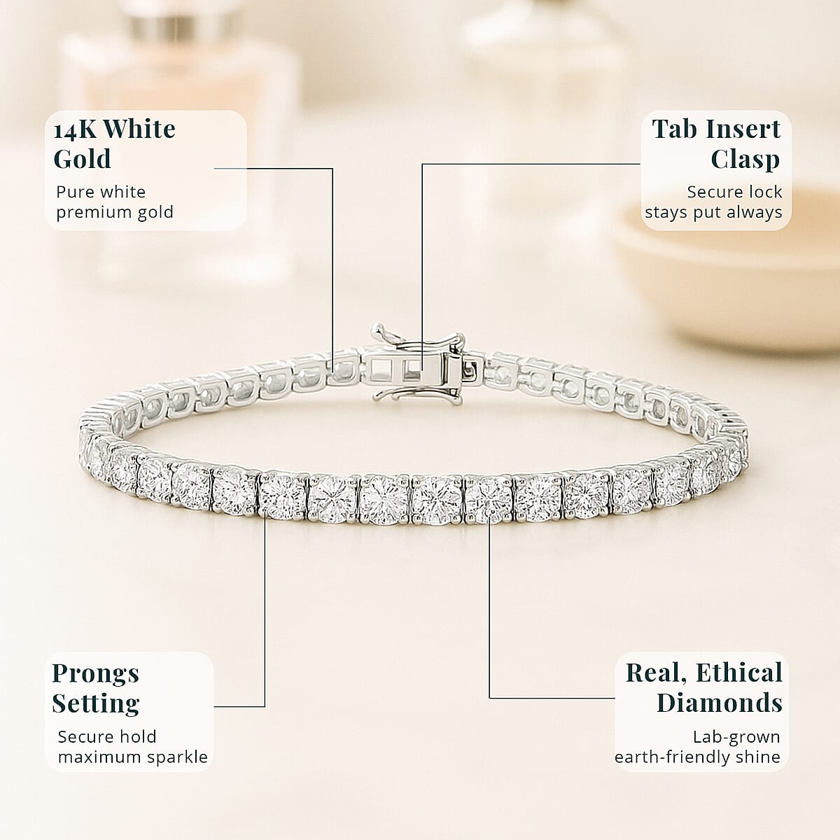 Luxuriant Lab Grown Diamond E-F VS 10.00 ctw Tennis Bracelet in 14K White Gold (6.50 In) image number 4